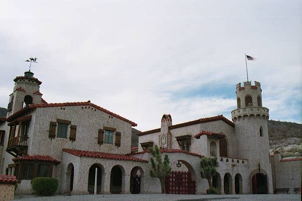 Scottys Castle
 is at the extreme northern end of the park.Badwater (right) at 282 feet below
 sea level (the sign marks the spot) - is near the southern end of the park.